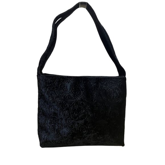 Valerie Stevens Women’s Made In Italy Black Velvet Embossed Shoulder Bag - Picture 4 of 8